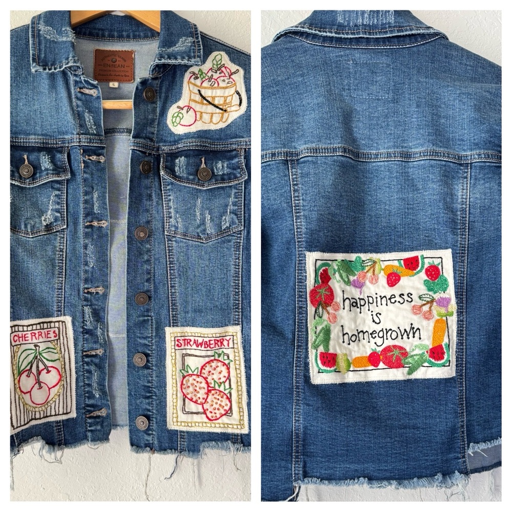 OOAK Upcycled Farmers Market Destroyed Denim Jacket